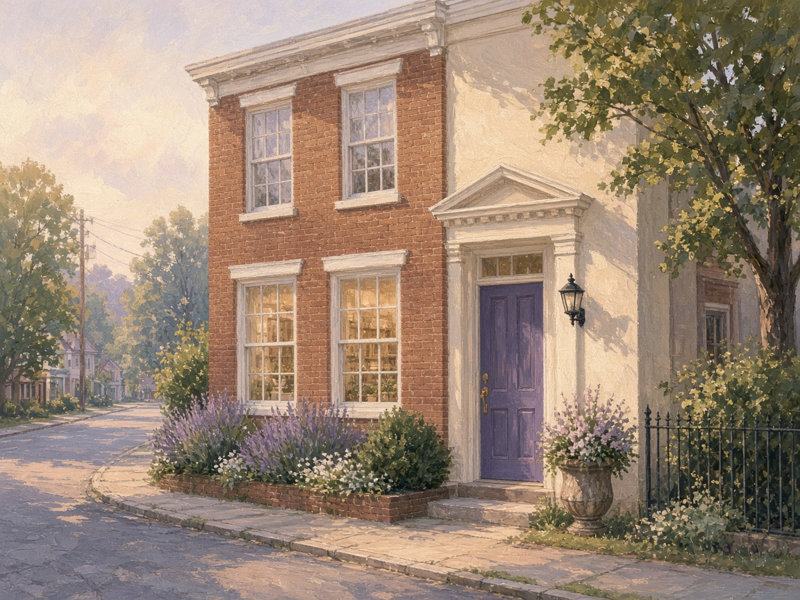 Soft illustration of a small New England dental storefront